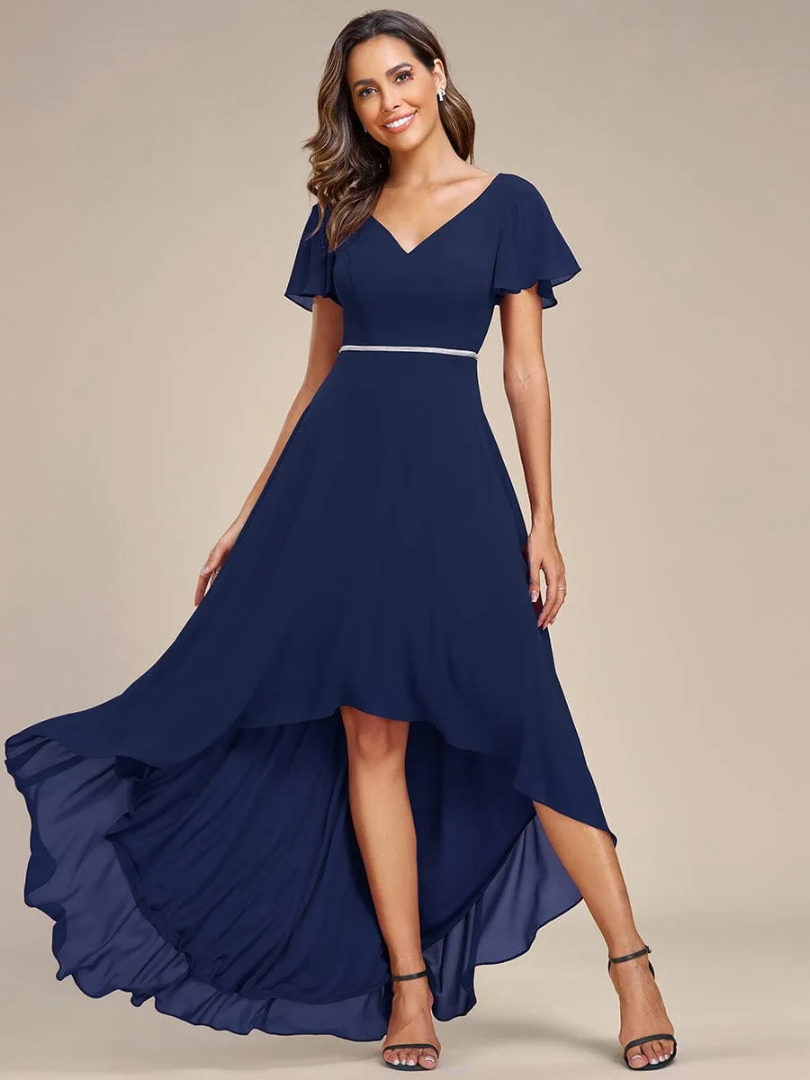 Flowy High-low Chiffon Ruffle Sleeves Bridesmaid Dress