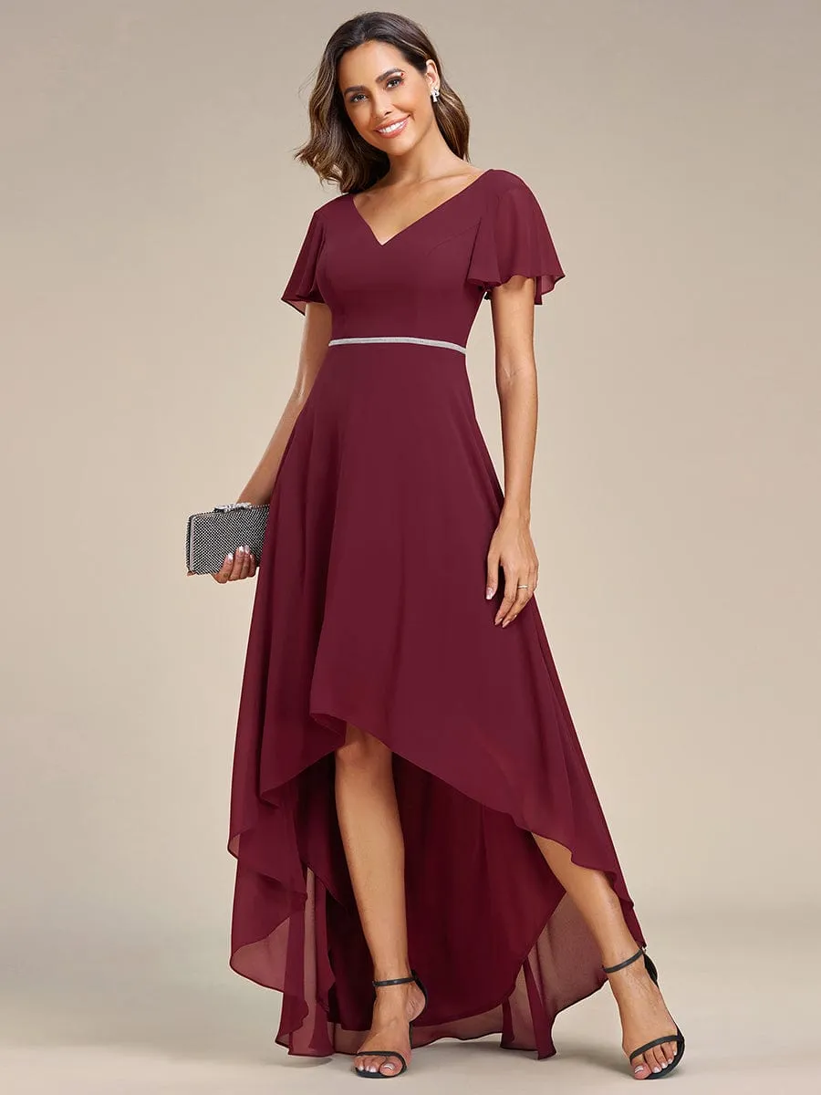 Flowy High-low Chiffon Ruffle Sleeves Bridesmaid Dress