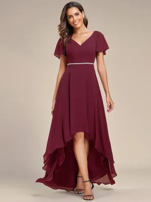 Flowy High-low Chiffon Ruffle Sleeves Bridesmaid Dress