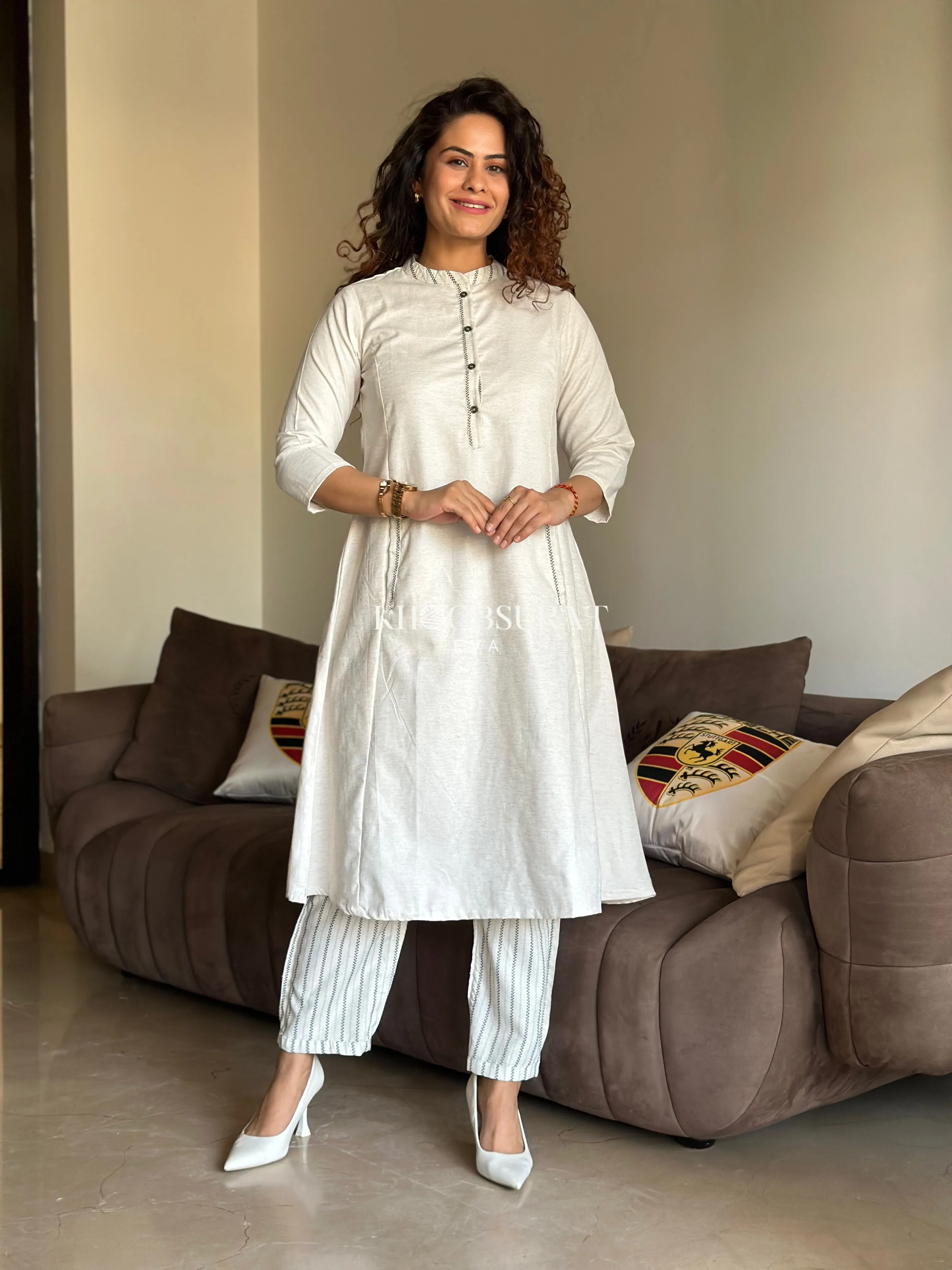 Fresh White Linen Duo Kurta Set