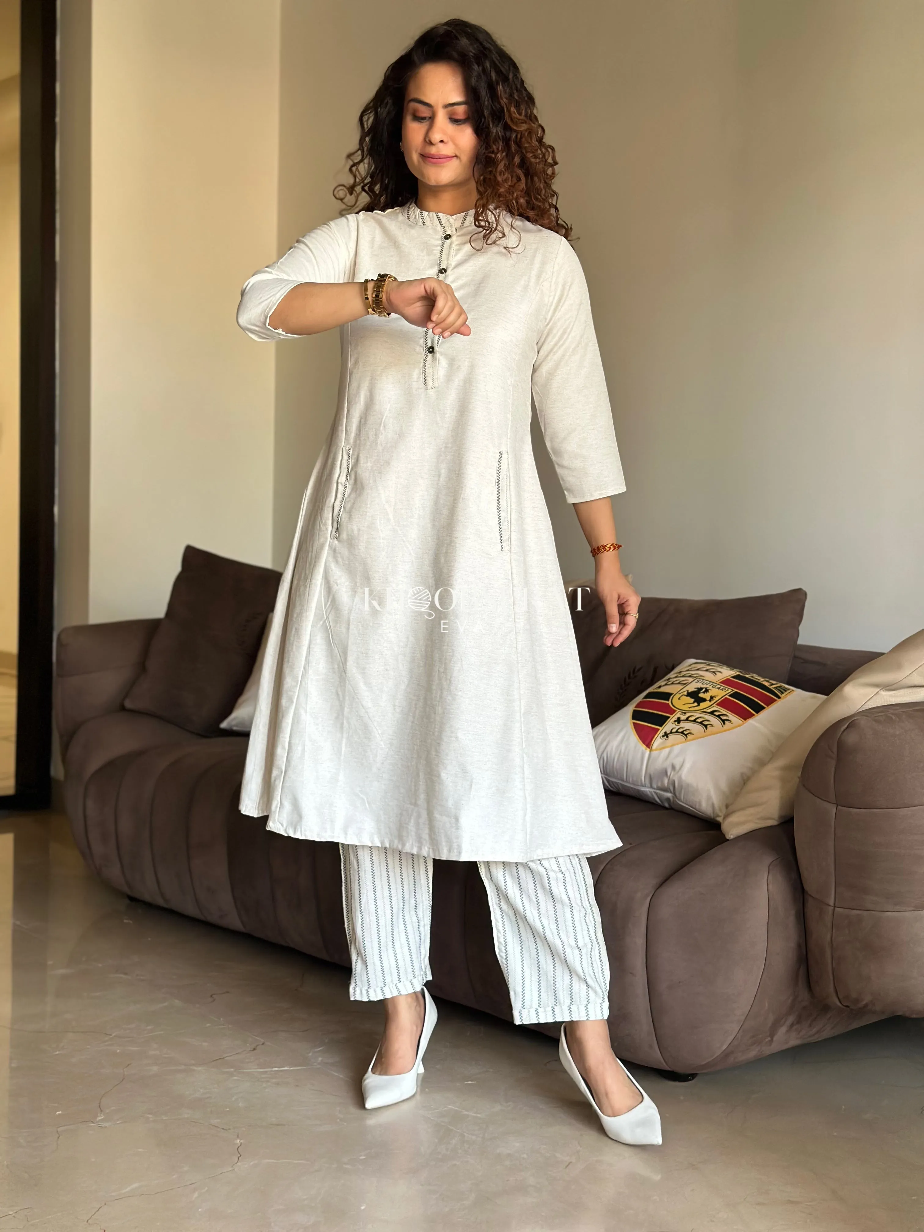 Fresh White Linen Duo Kurta Set