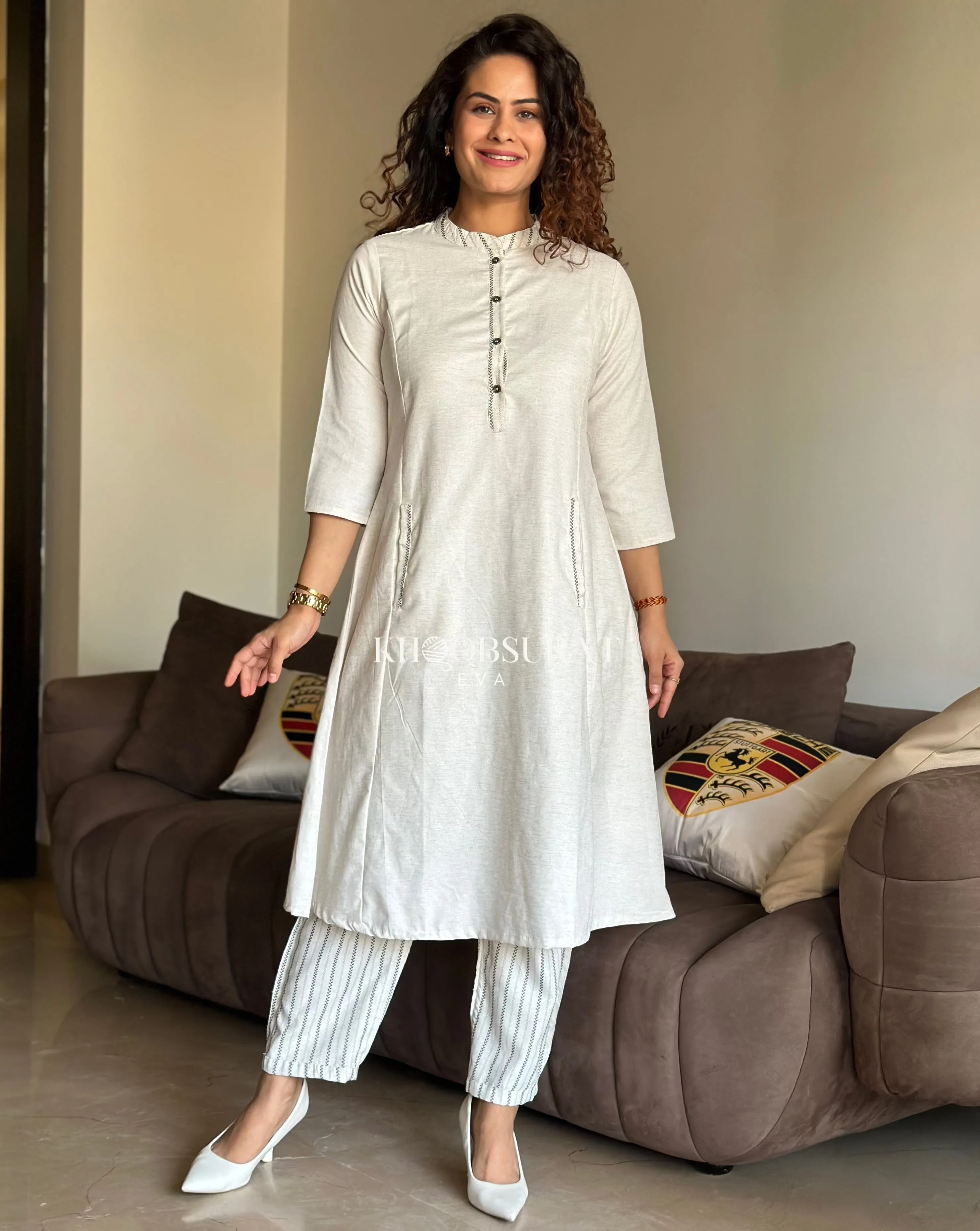 Fresh White Linen Duo Kurta Set