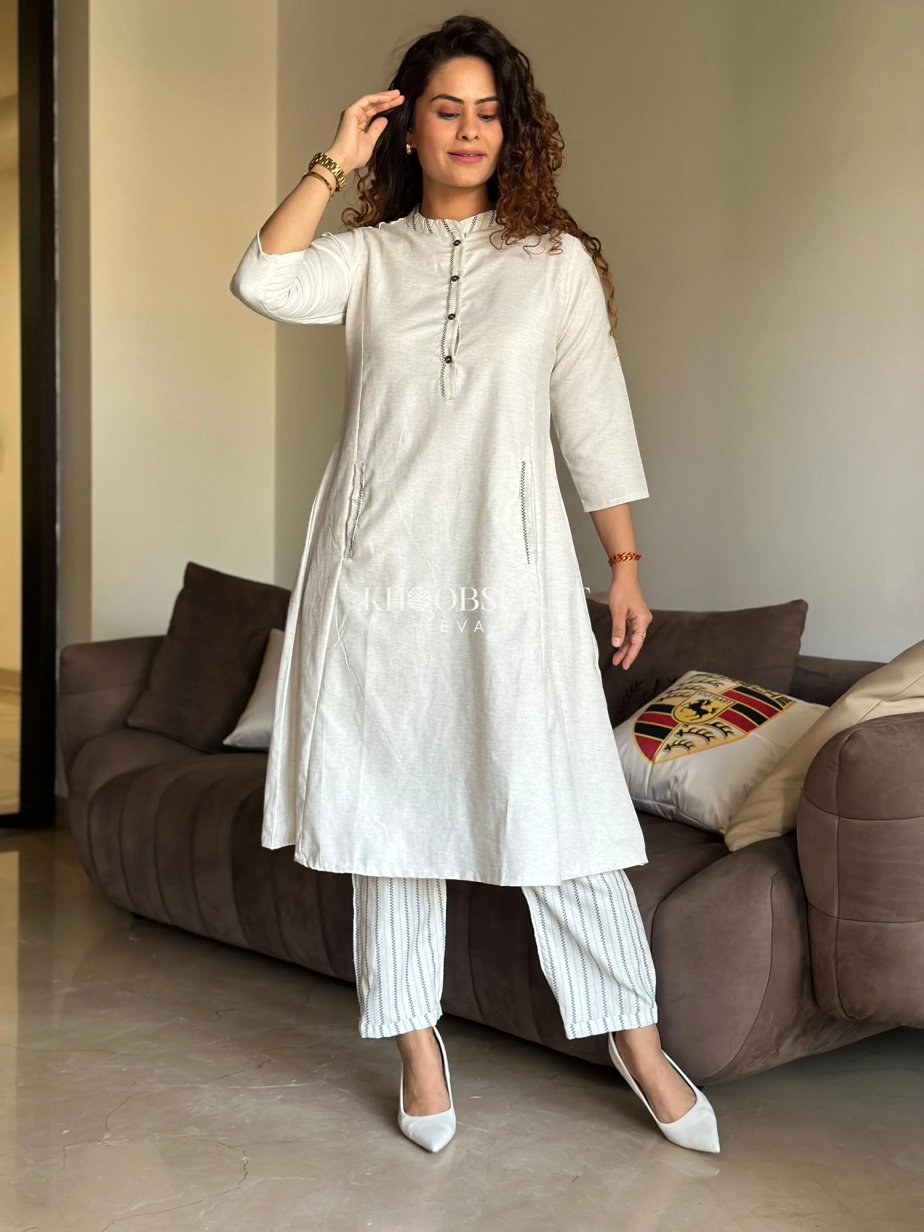 Fresh White Linen Duo Kurta Set