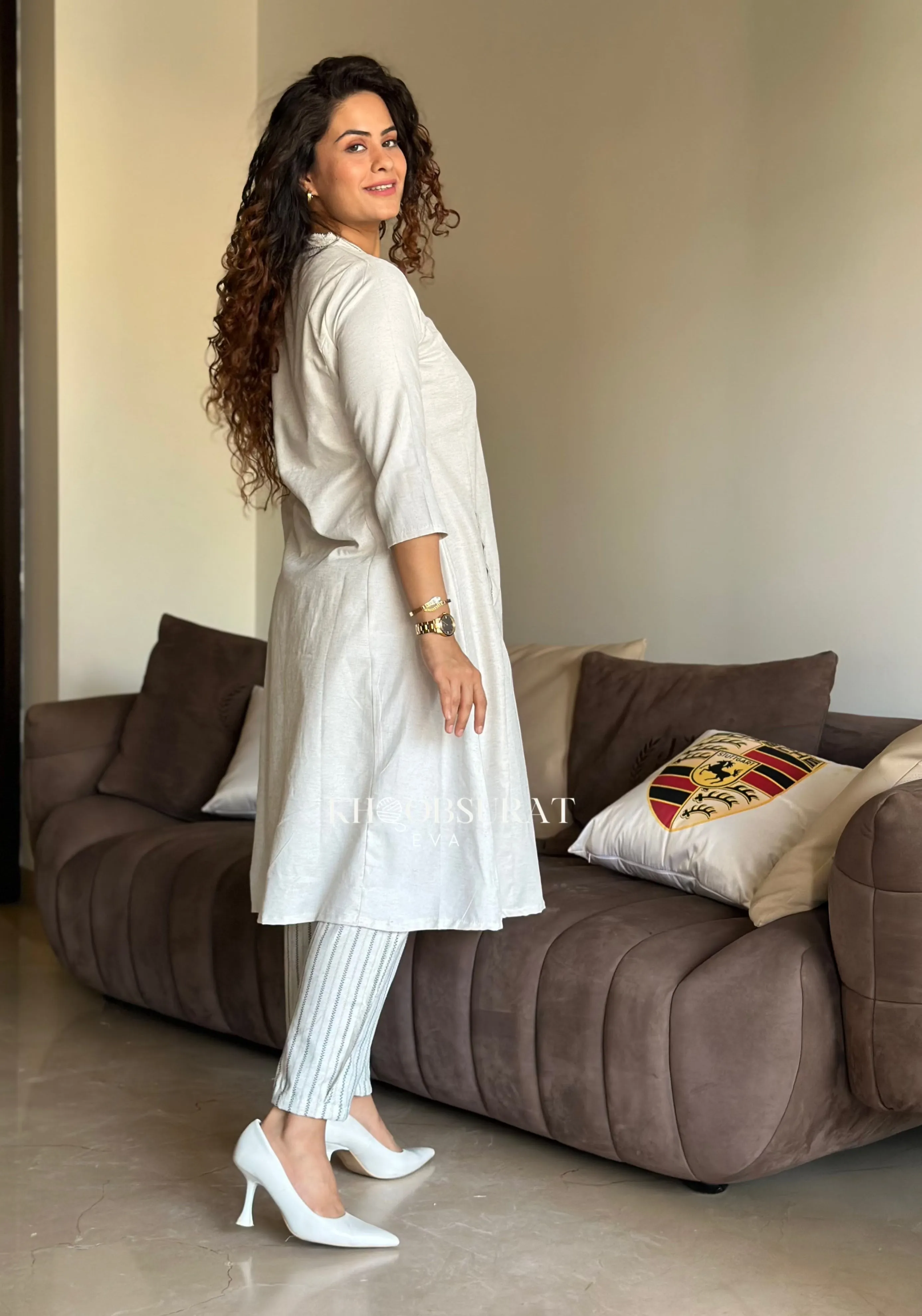 Fresh White Linen Duo Kurta Set