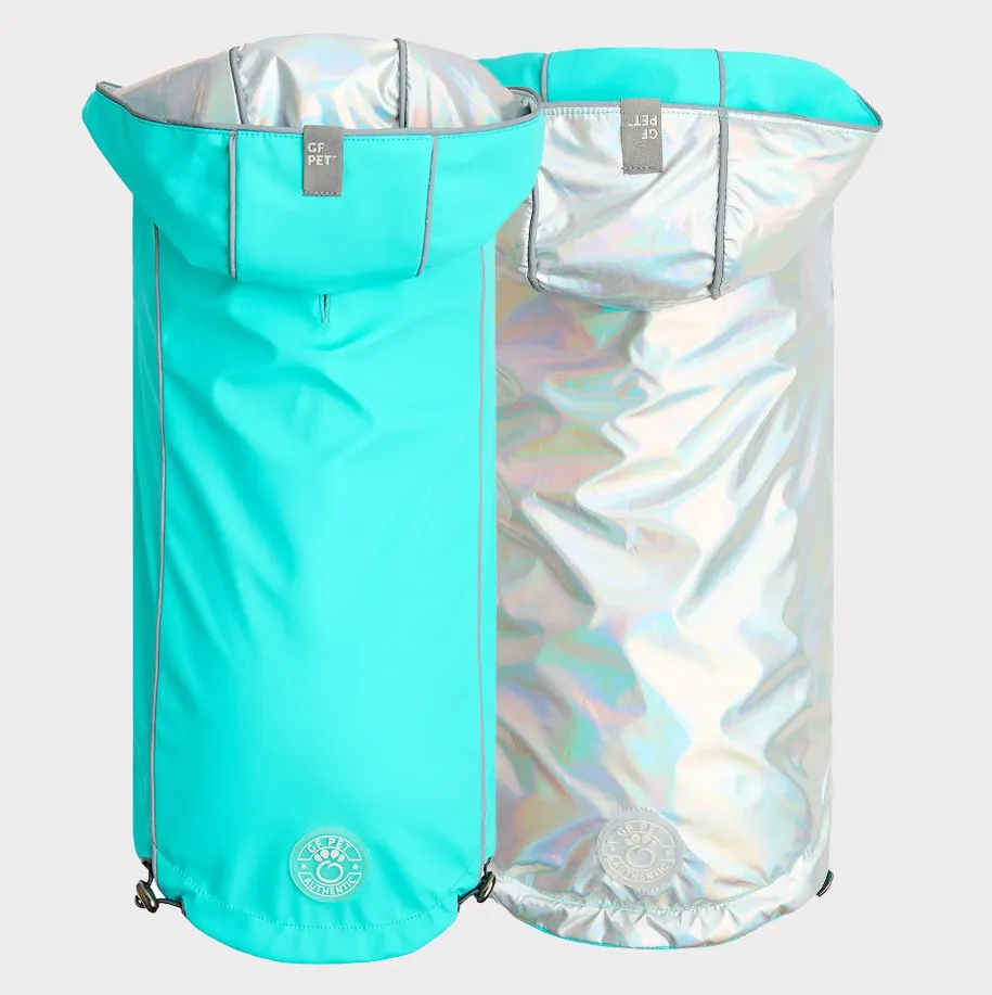 GF Pet Reversible Raincoat - Neon Aqua & Iridescent