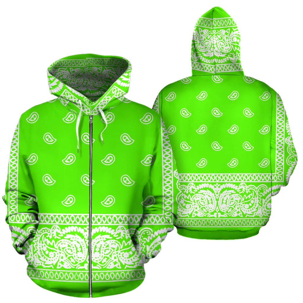 Green Bandanna Zip Up Hoodie