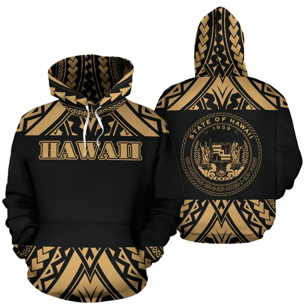 Hawaii Polynesian All Over Hoodie - Gold Version - BN01