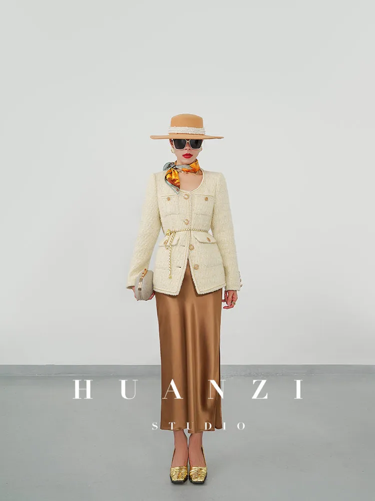 Huanzi spring autumn heavy couture tweed coat jacket - Kindr