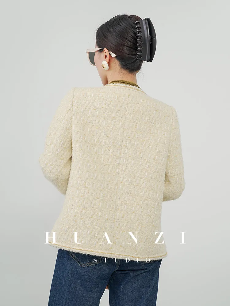 Huanzi spring autumn heavy couture tweed coat jacket - Kindr