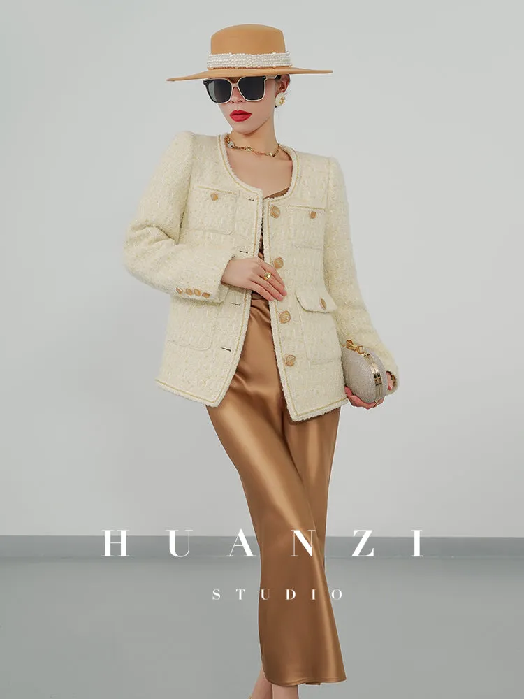 Huanzi spring autumn heavy couture tweed coat jacket - Kindr