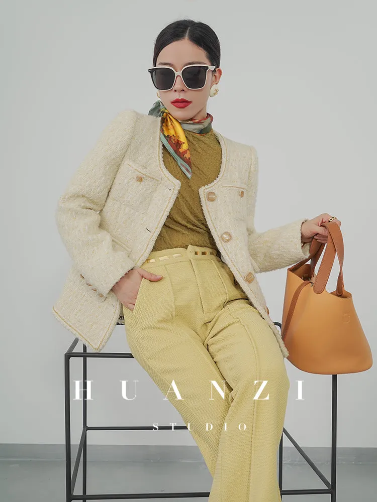 Huanzi spring autumn heavy couture tweed coat jacket - Kindr