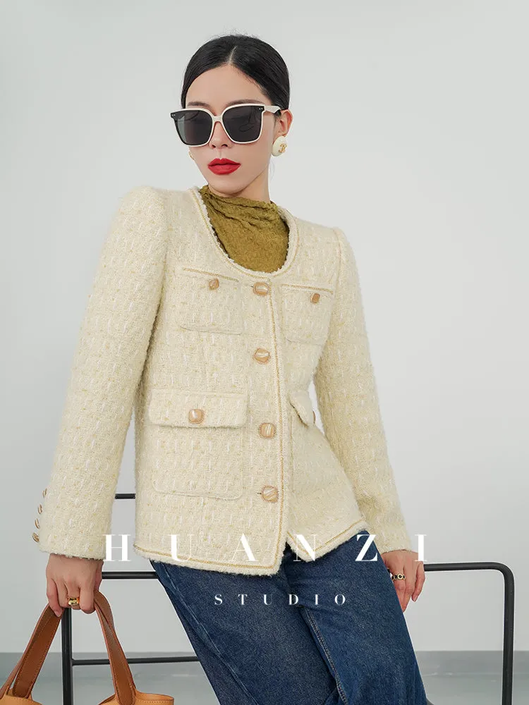 Huanzi spring autumn heavy couture tweed coat jacket - Kindr