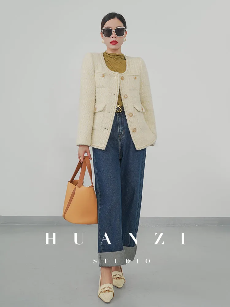 Huanzi spring autumn heavy couture tweed coat jacket - Kindr