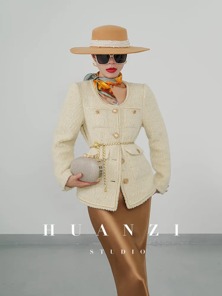 Huanzi spring autumn heavy couture tweed coat jacket - Kindr