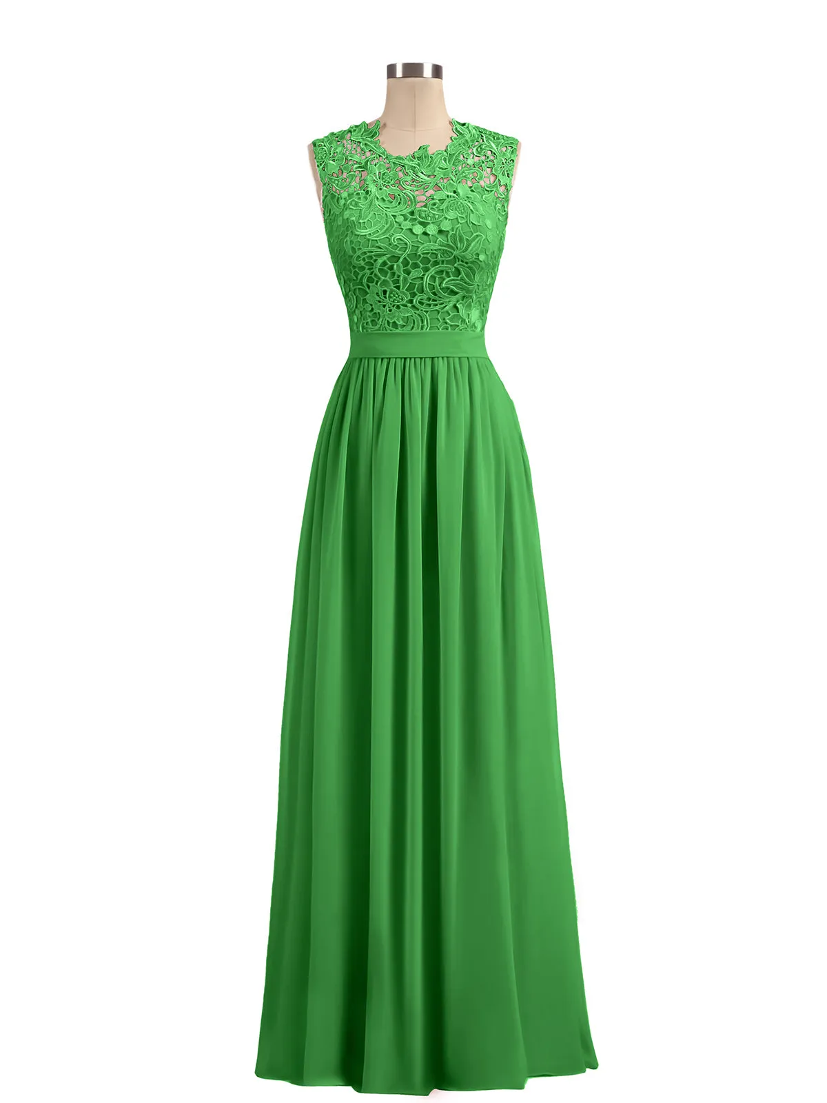 Illusion Neck Chiffon and Lace Dresses Green