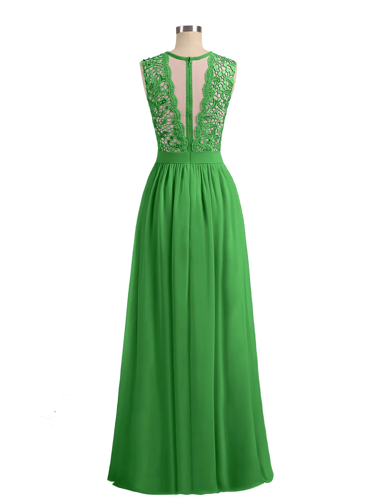 Illusion Neck Chiffon and Lace Dresses Green