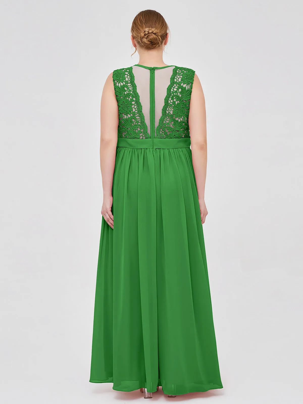 Illusion Neck Chiffon and Lace Dresses Green