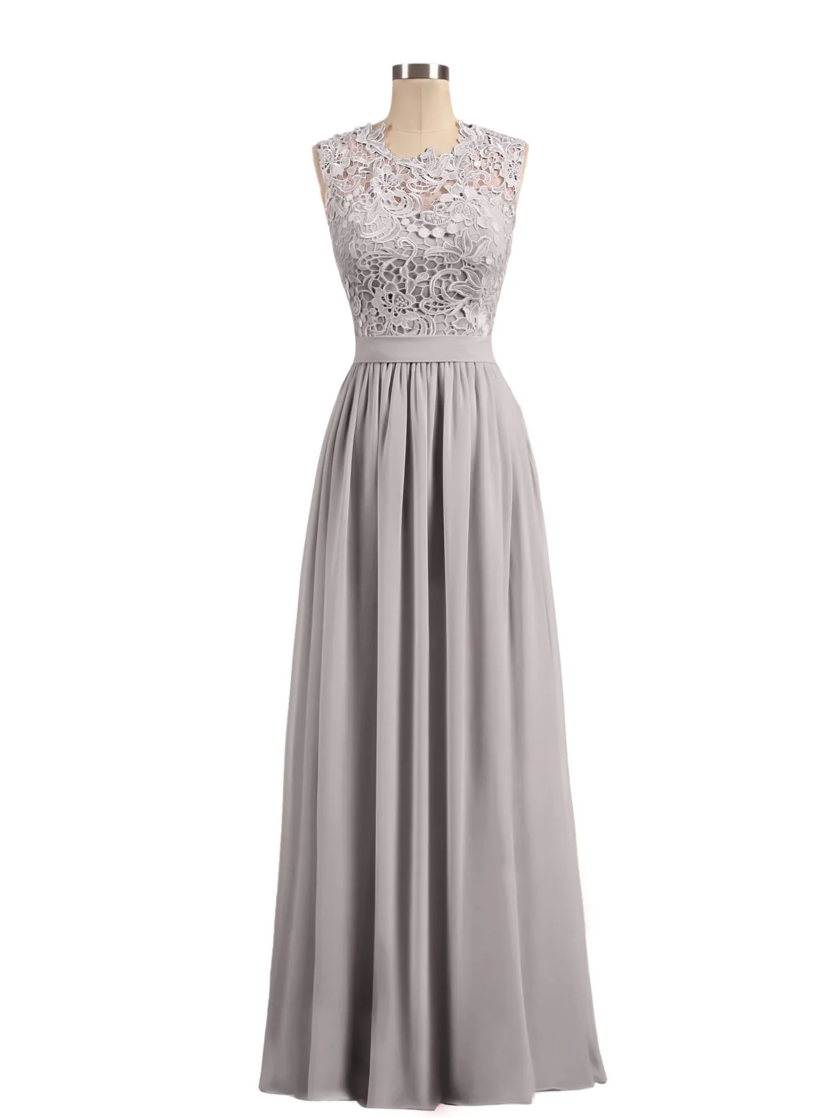 Illusion Neck Chiffon and Lace Dresses Silver