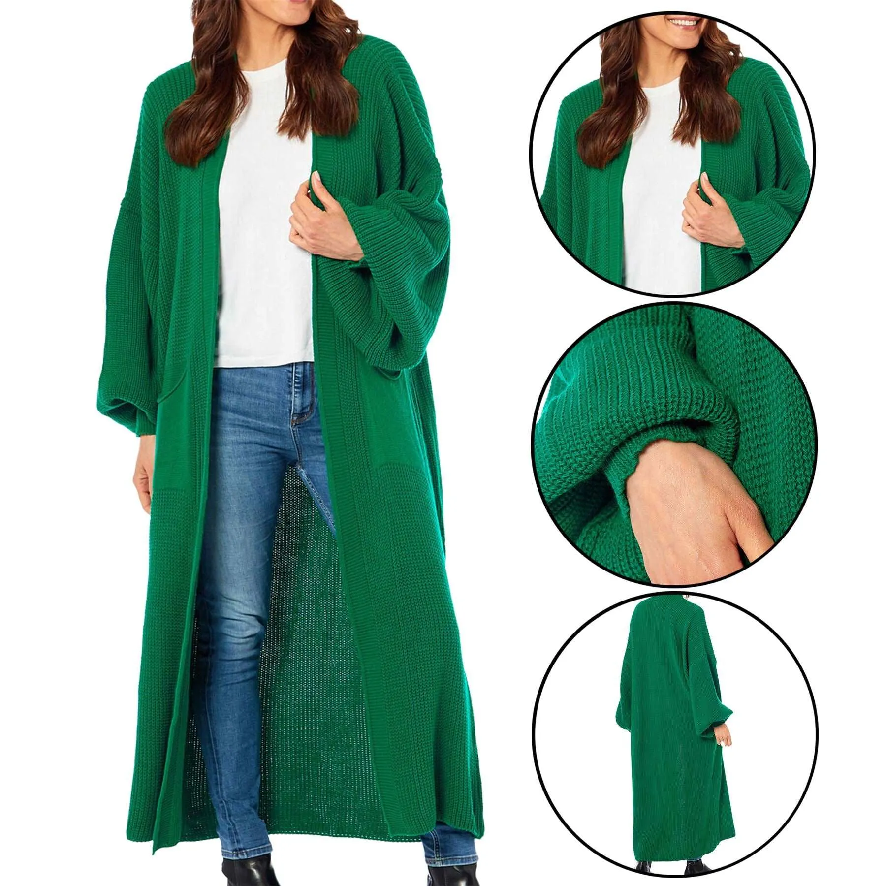 Ladies Chunky Knitted Oversized Cardigan Women Balloon Sleeve Long Maxi Cardigans