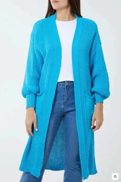 Ladies Chunky Knitted Oversized Cardigan Women Balloon Sleeve Long Maxi Cardigans