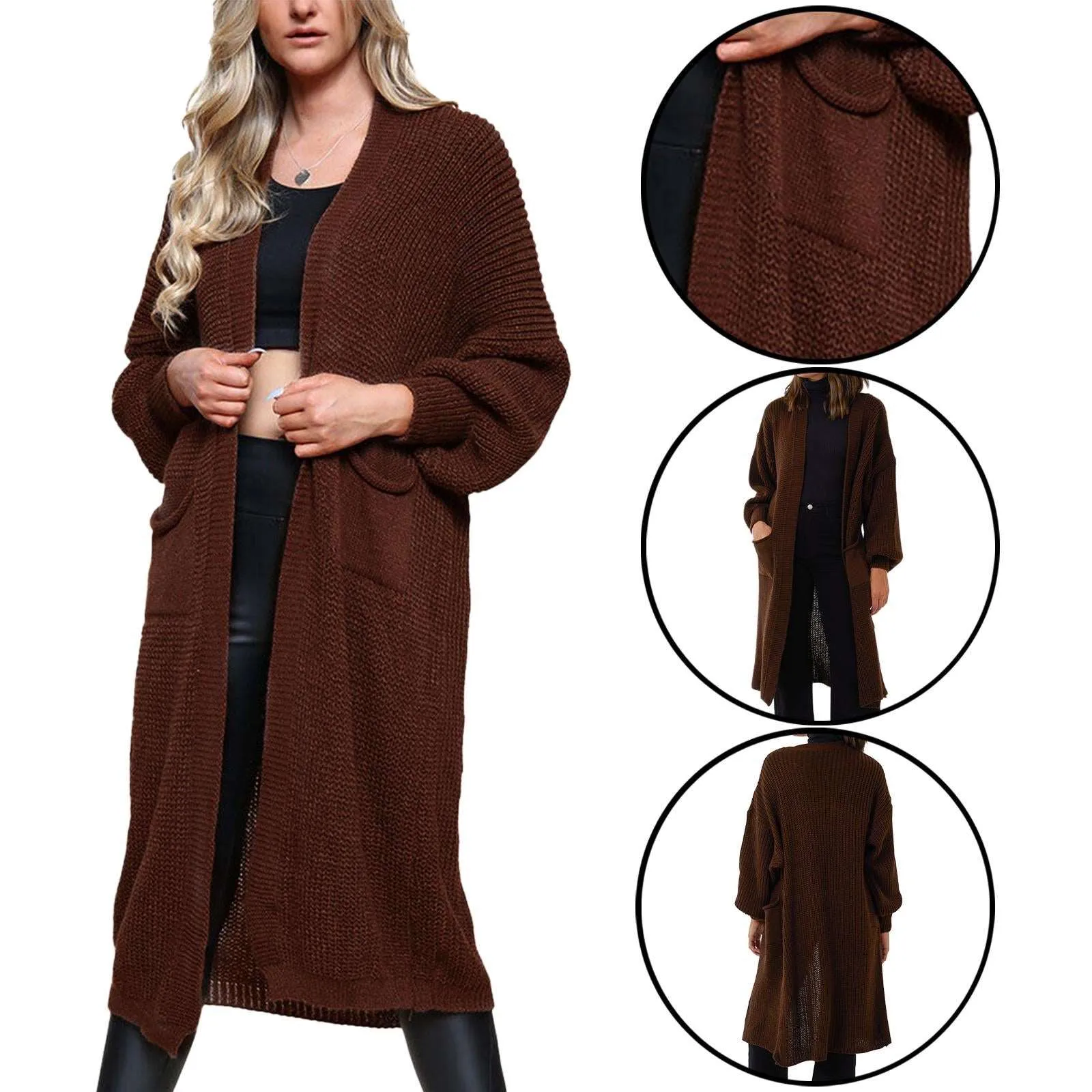 Ladies Chunky Knitted Oversized Cardigan Women Balloon Sleeve Long Maxi Cardigans