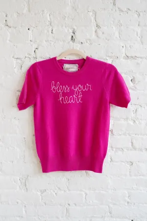 lingua franca x basic. 'bless your heart' short sleeve sweater