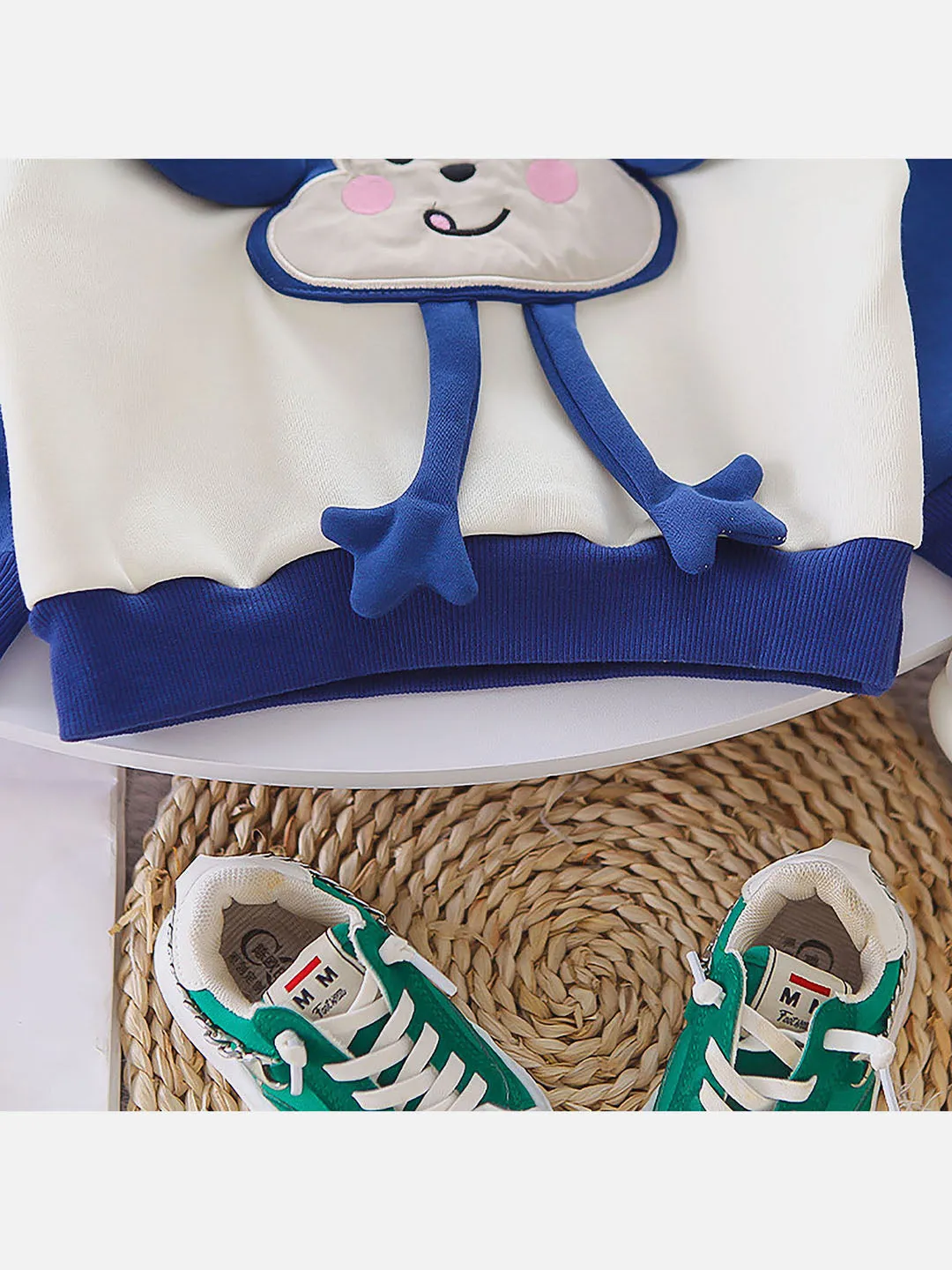 Little Surprise Box Blue 3D Monkey Face 2Pcs Track Suit Set For Winter And All Season Wear