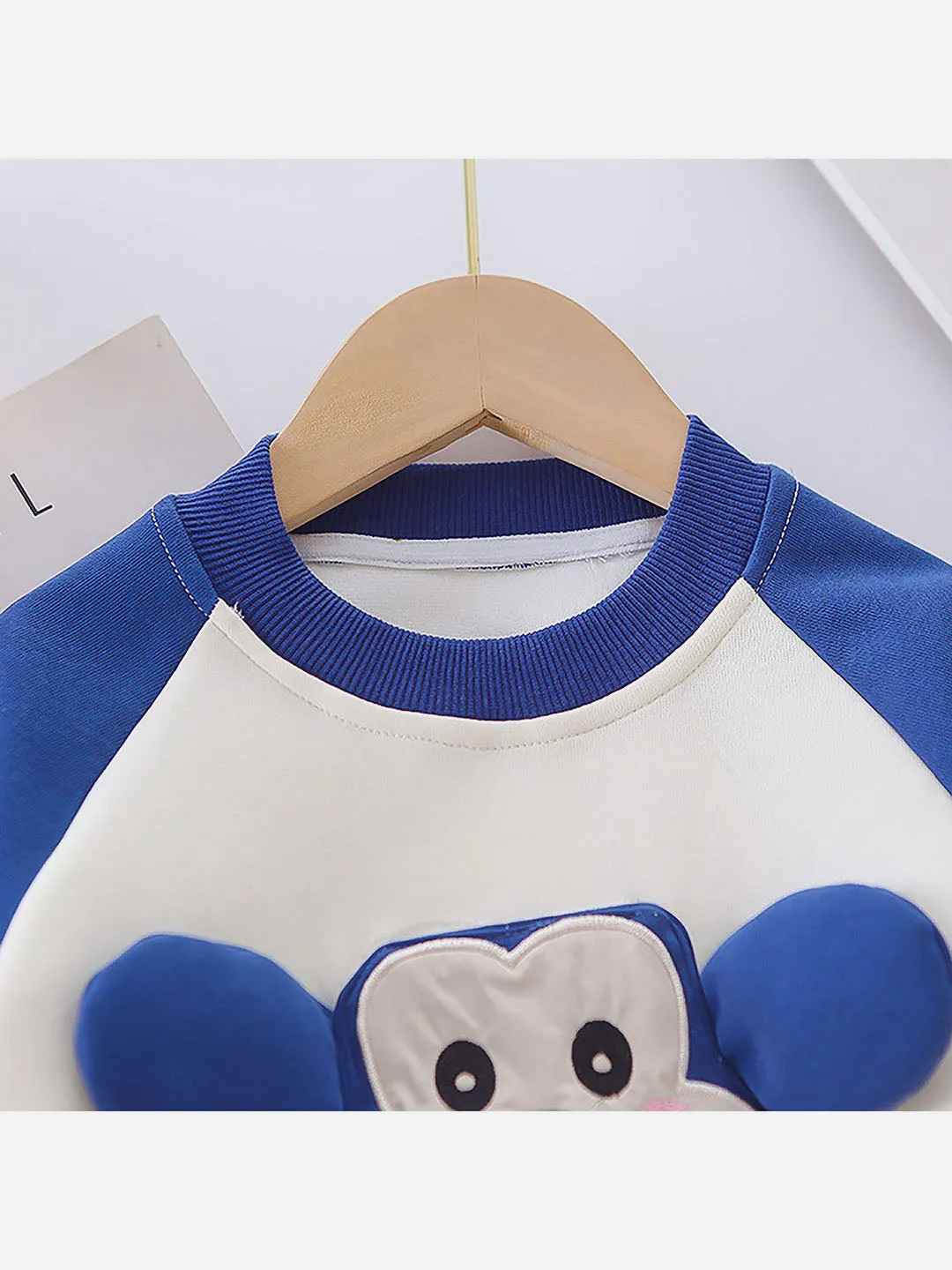 Little Surprise Box Blue 3D Monkey Face 2Pcs Track Suit Set For Winter And All Season Wear