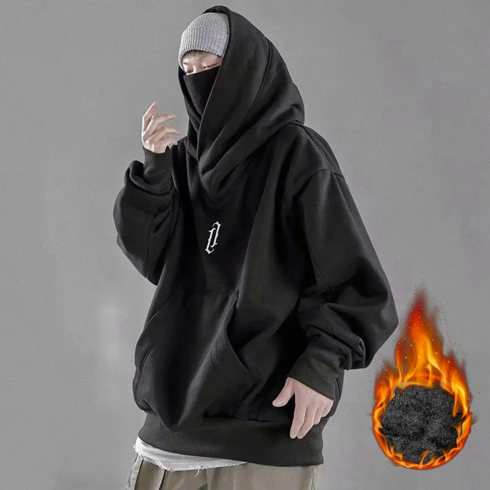 Long Sleeve Hoodie Male Autumn Winter Sweatshirt Pocket Solid High Collar Loose Hoodies Fleece Hooded Sweatshirt For Man Hiphop