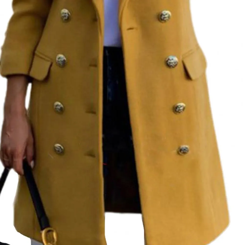 Long Sleeve Wool Coat Pure Color Breathable Turn-down Collar