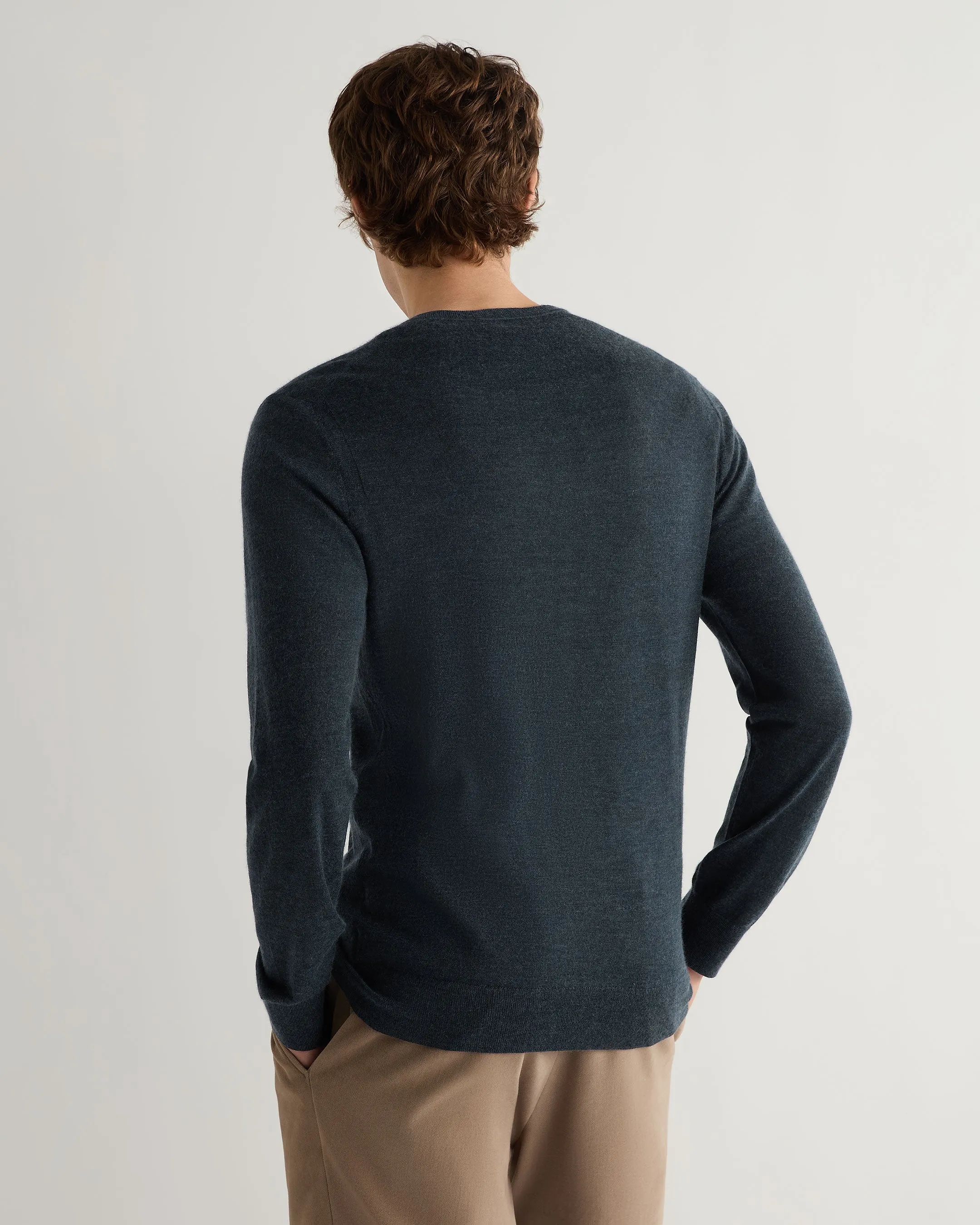 Men's Conduit Fine Gauge Cashmere V Neck Jumper Azurine Blue