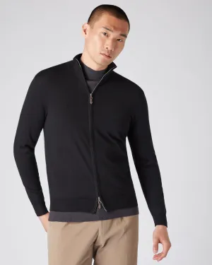 Men's Hyde Fine Gauge Cashmere Full Zip Jumper Black