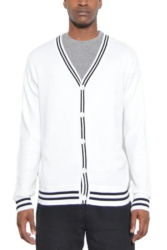 Mens Two Stripe Cardigan Sweaters