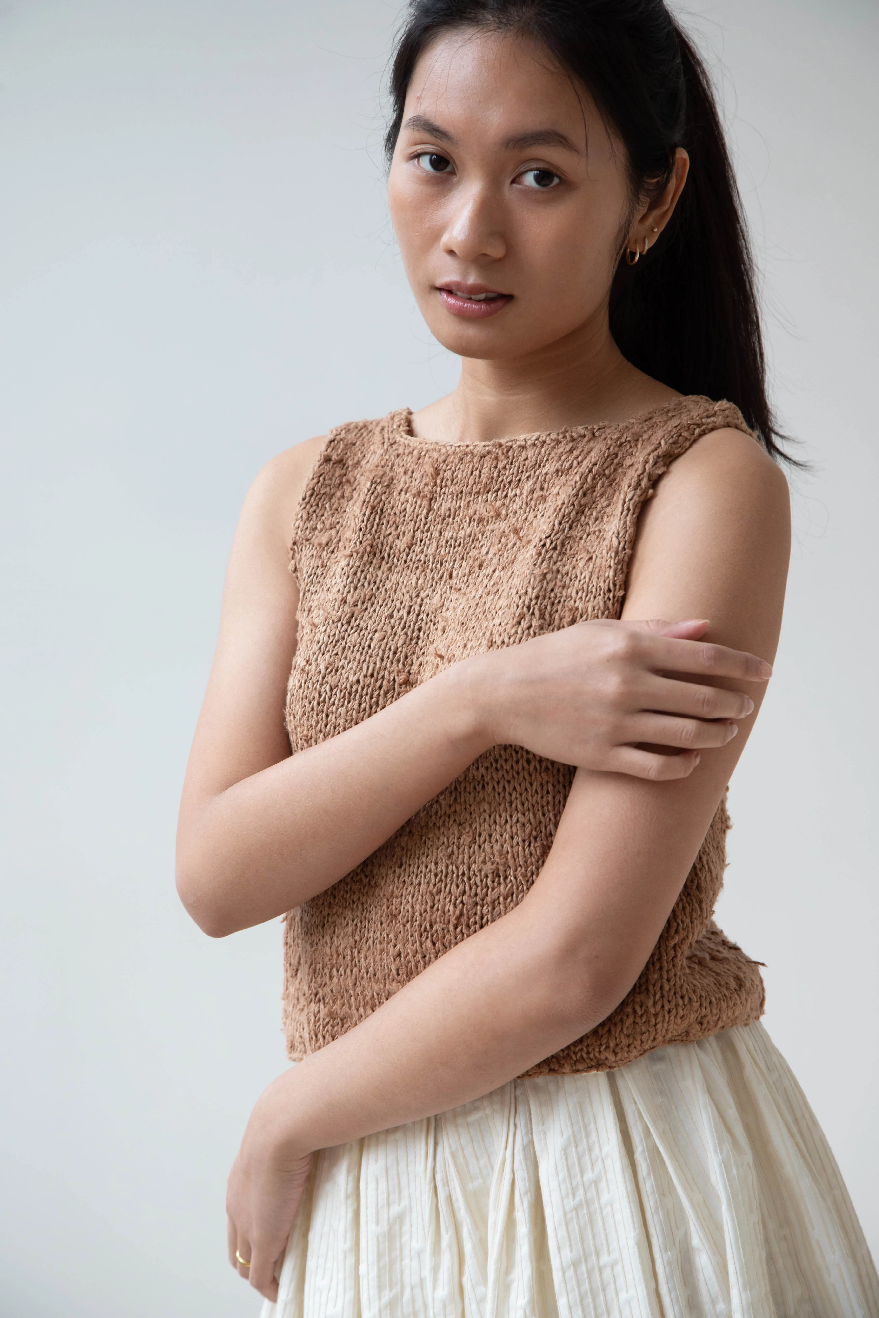 Nitto | Hand Knit Guache Vest in Caramel Silk