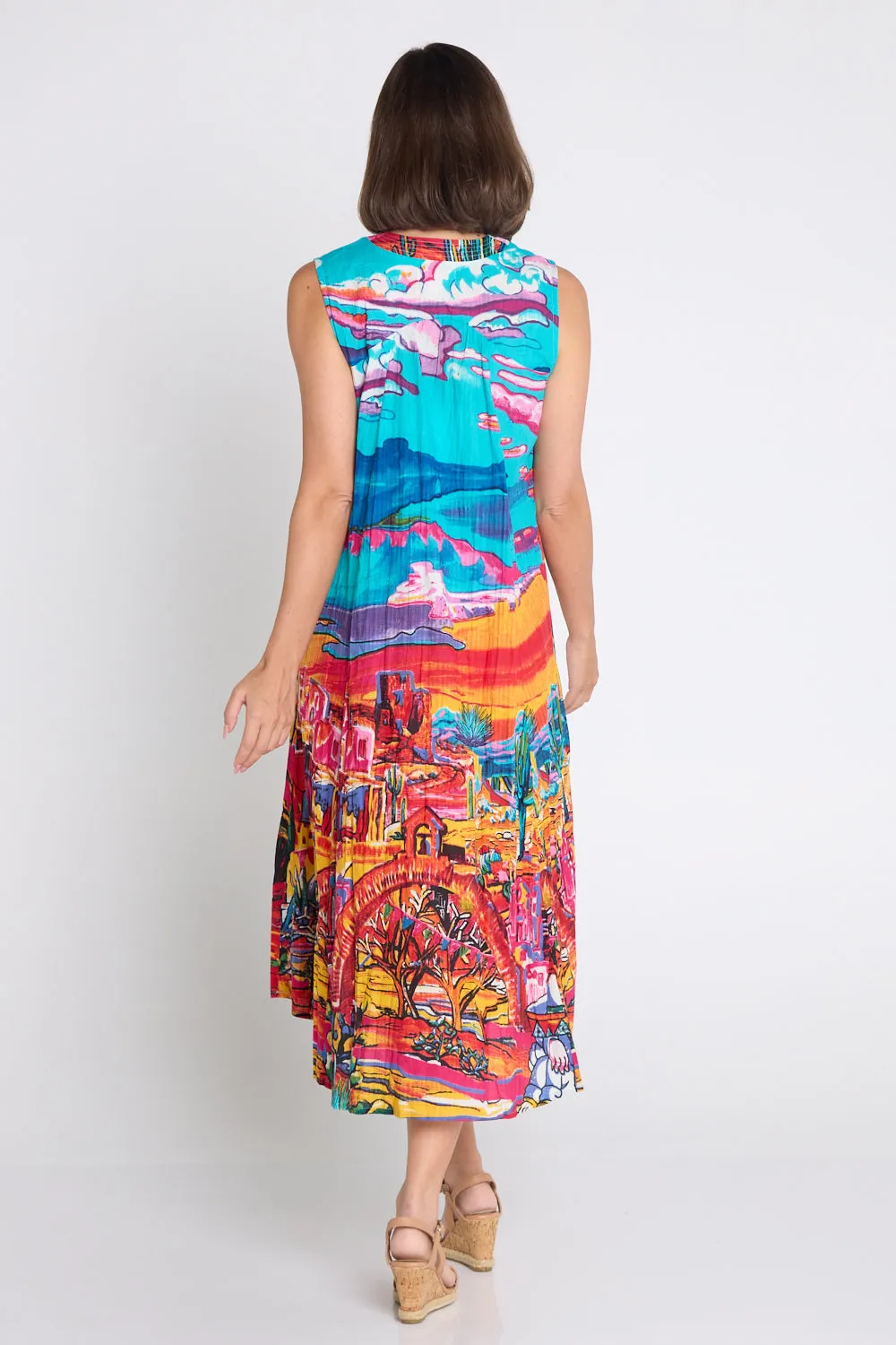 Ocampo Sleeveless V Neck Dress - Cactus Print