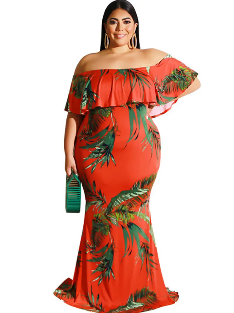 Off Shoulder Floral Print Bodycon Maxi Dresses