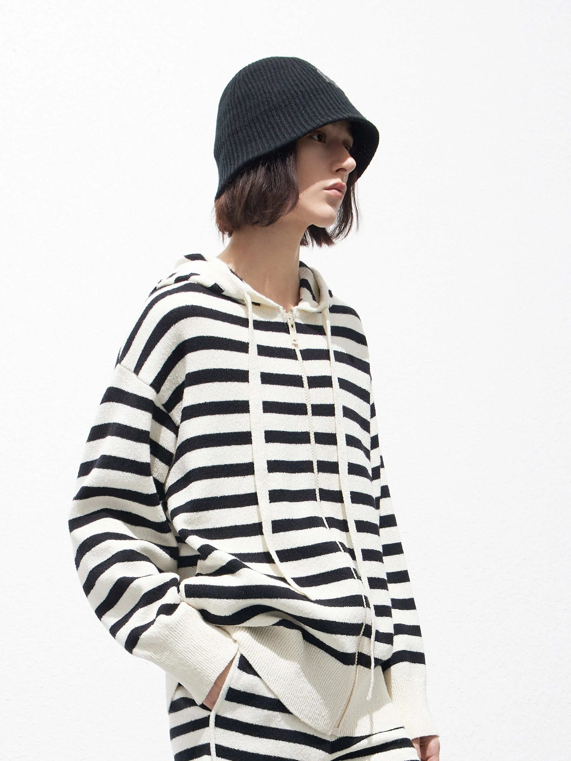 Oversized Striped Jacket with Hooded