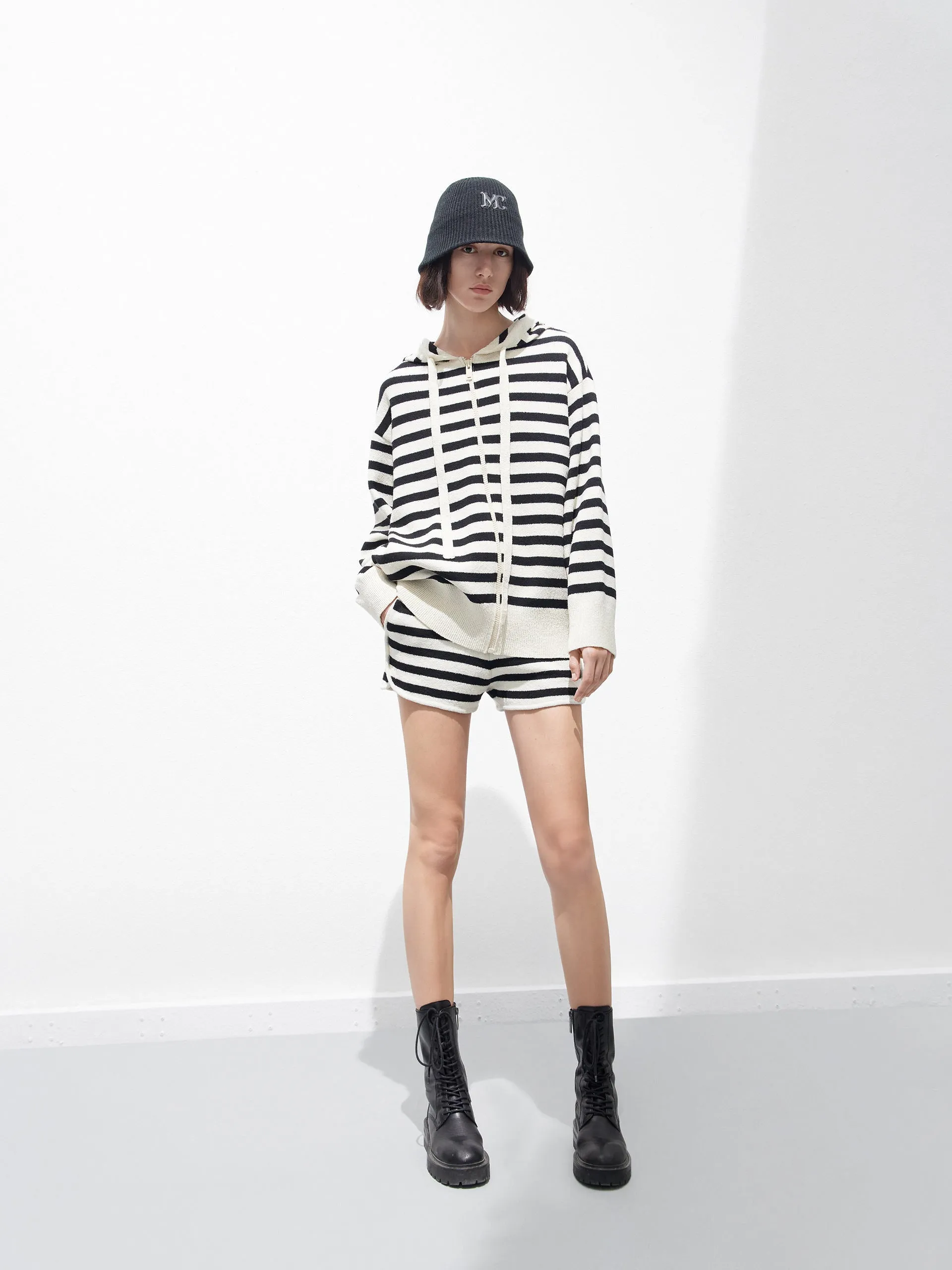 Oversized Striped Jacket with Hooded