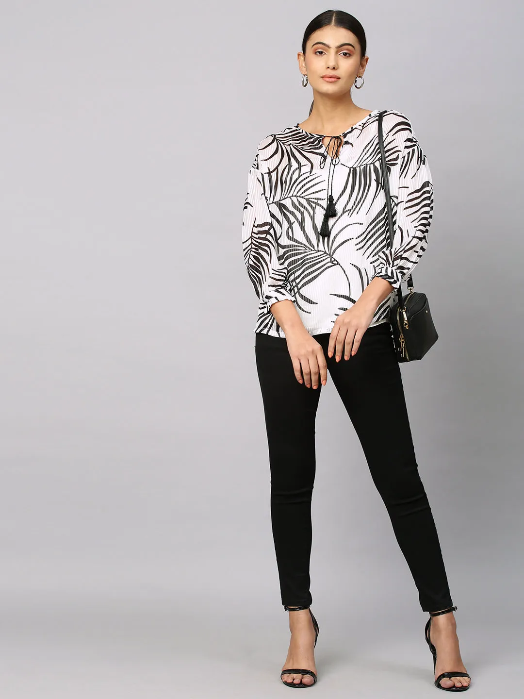 Printed Viscose Dobby Drop Shoulder Top