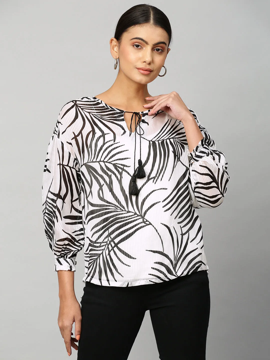 Printed Viscose Dobby Drop Shoulder Top