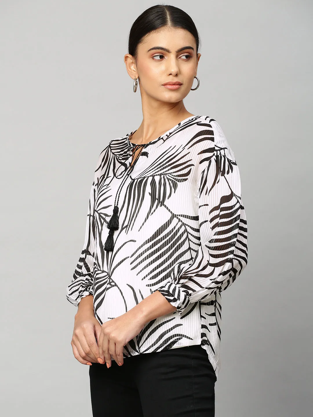 Printed Viscose Dobby Drop Shoulder Top