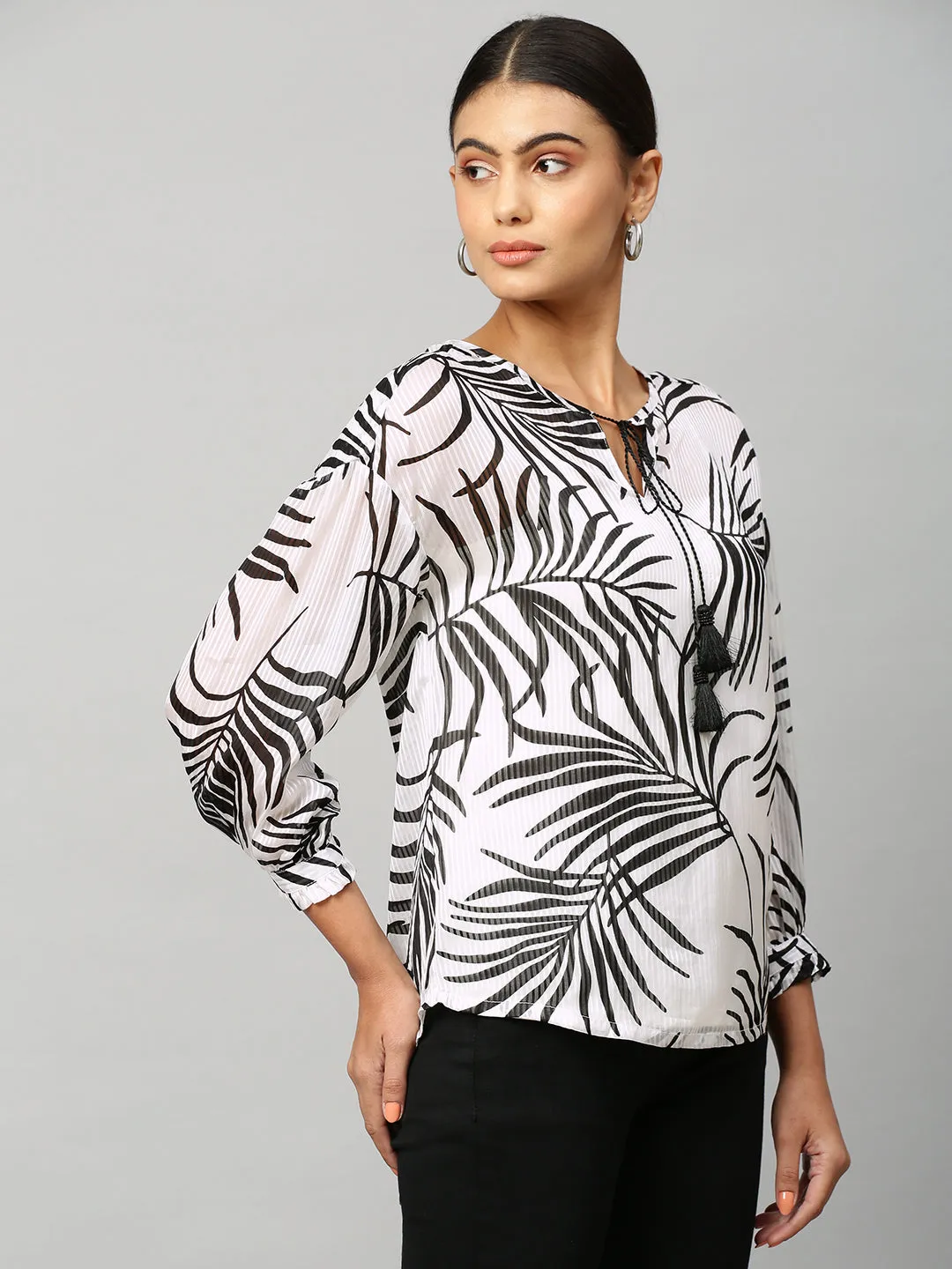 Printed Viscose Dobby Drop Shoulder Top