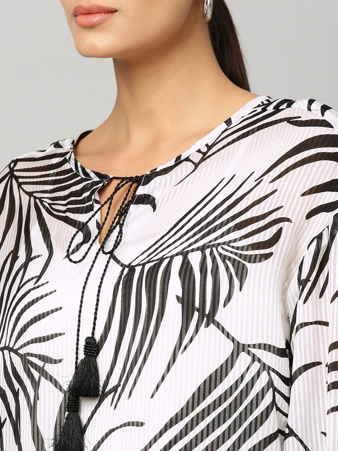 Printed Viscose Dobby Drop Shoulder Top