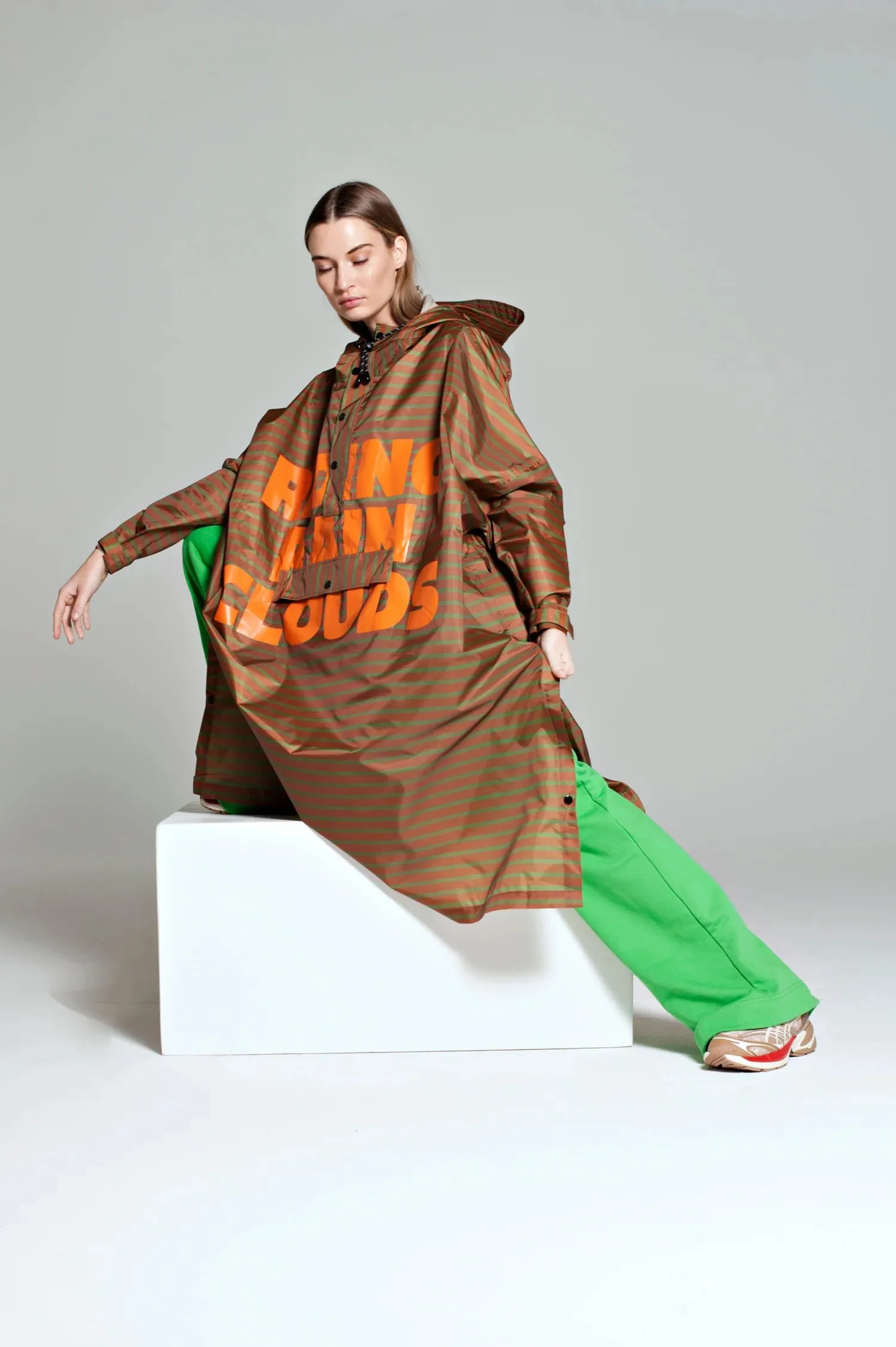 Rainkiss Unisex Recycled Rain Poncho - Breton Green Diary