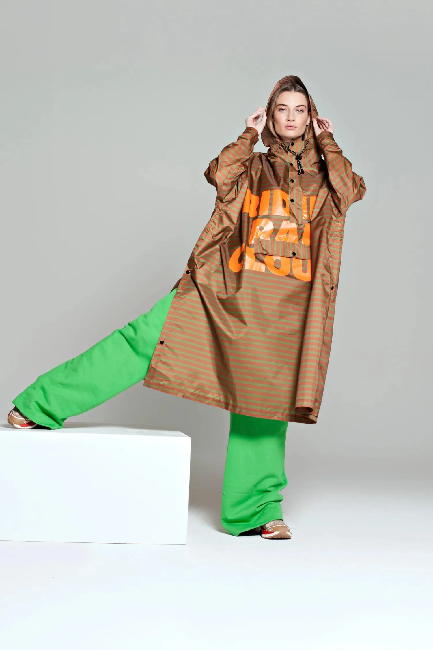 Rainkiss Unisex Recycled Rain Poncho - Breton Green Diary