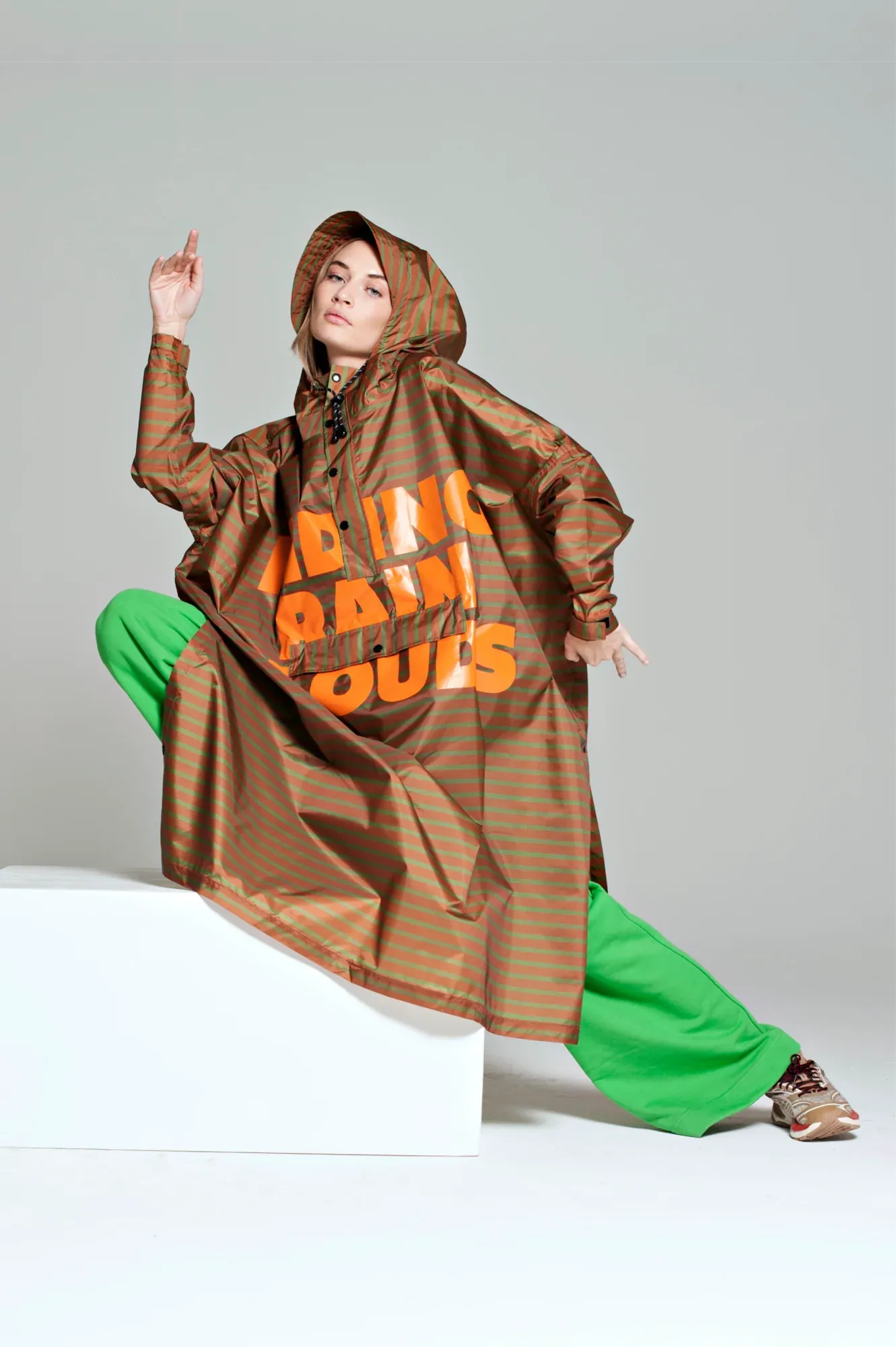 Rainkiss Unisex Recycled Rain Poncho - Breton Green Diary