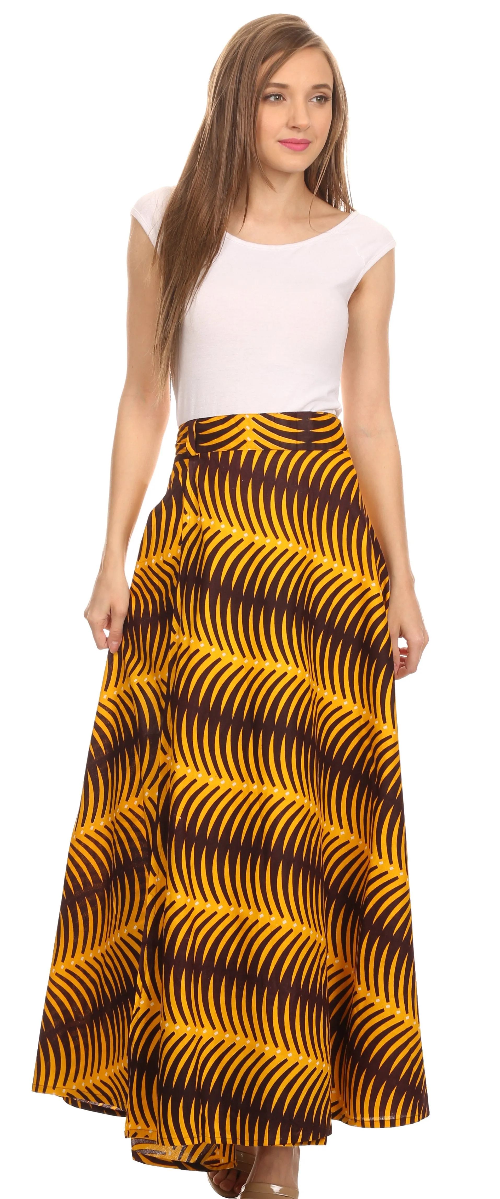 Sakkas Garan Long Opaque Fully Adjustable Printed Skirt Wrap Around Without Slit