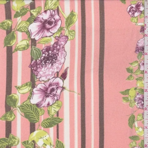 Salmon/Burgundy/Brown Floral Stripe Chiffon Fabric