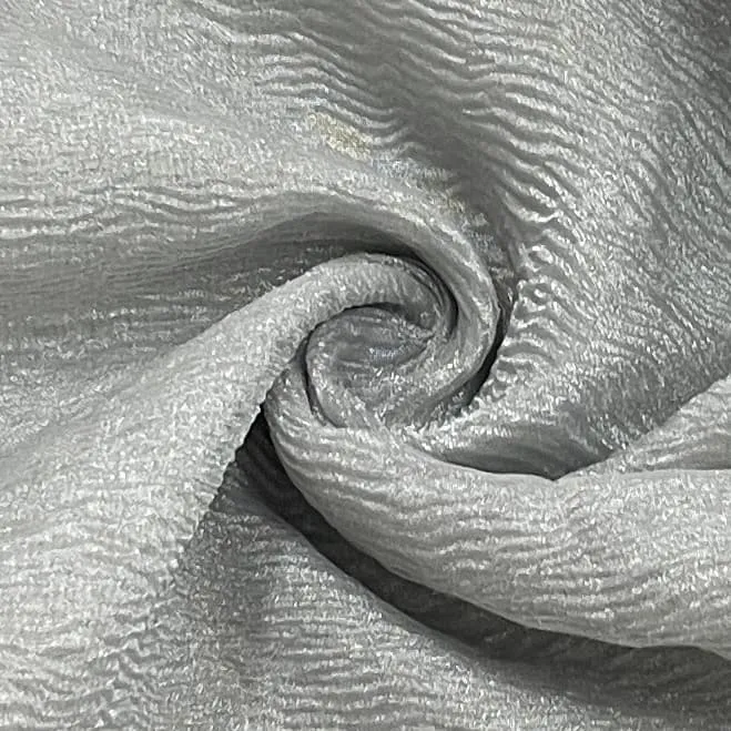 Silver Solid Shimmer Crushed Tissue Fabric