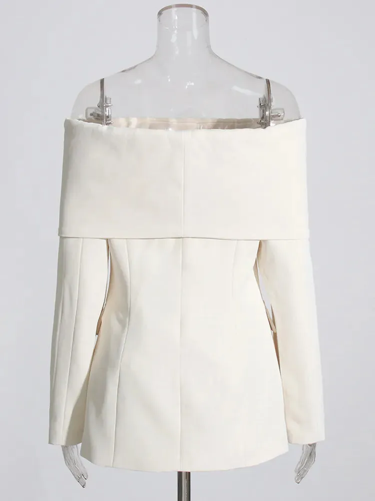 Slash Neck Chic Blazers  Off Shoulder Coat